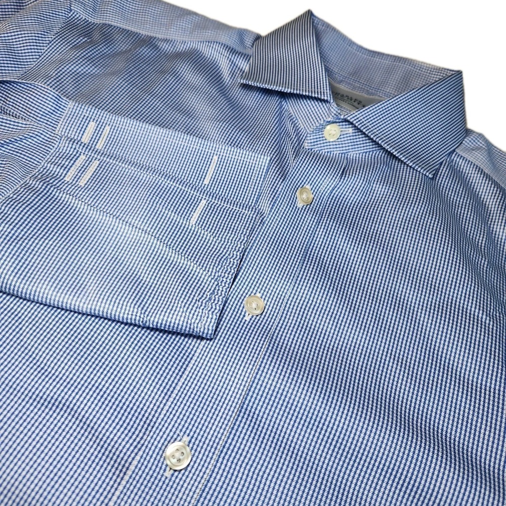 CHARLES TYRWHITT French Cuff Dress Shirt Mens 16 36 Slim Blue Houndstooth